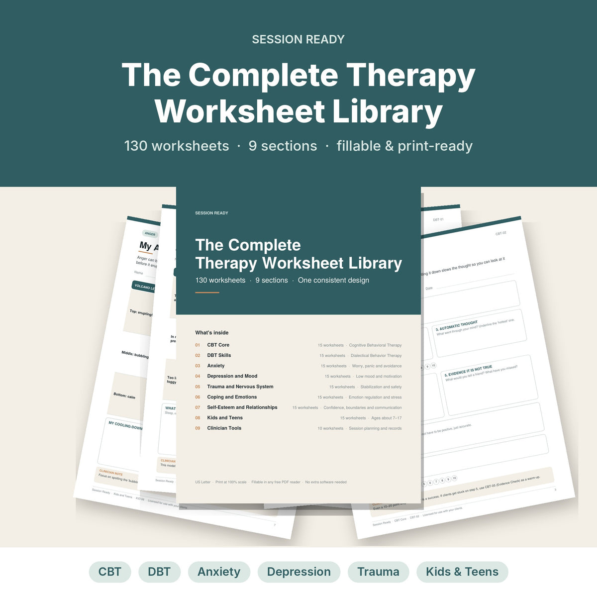 The Complete Therapy Worksheet Library — 130 Worksheets for Therapists