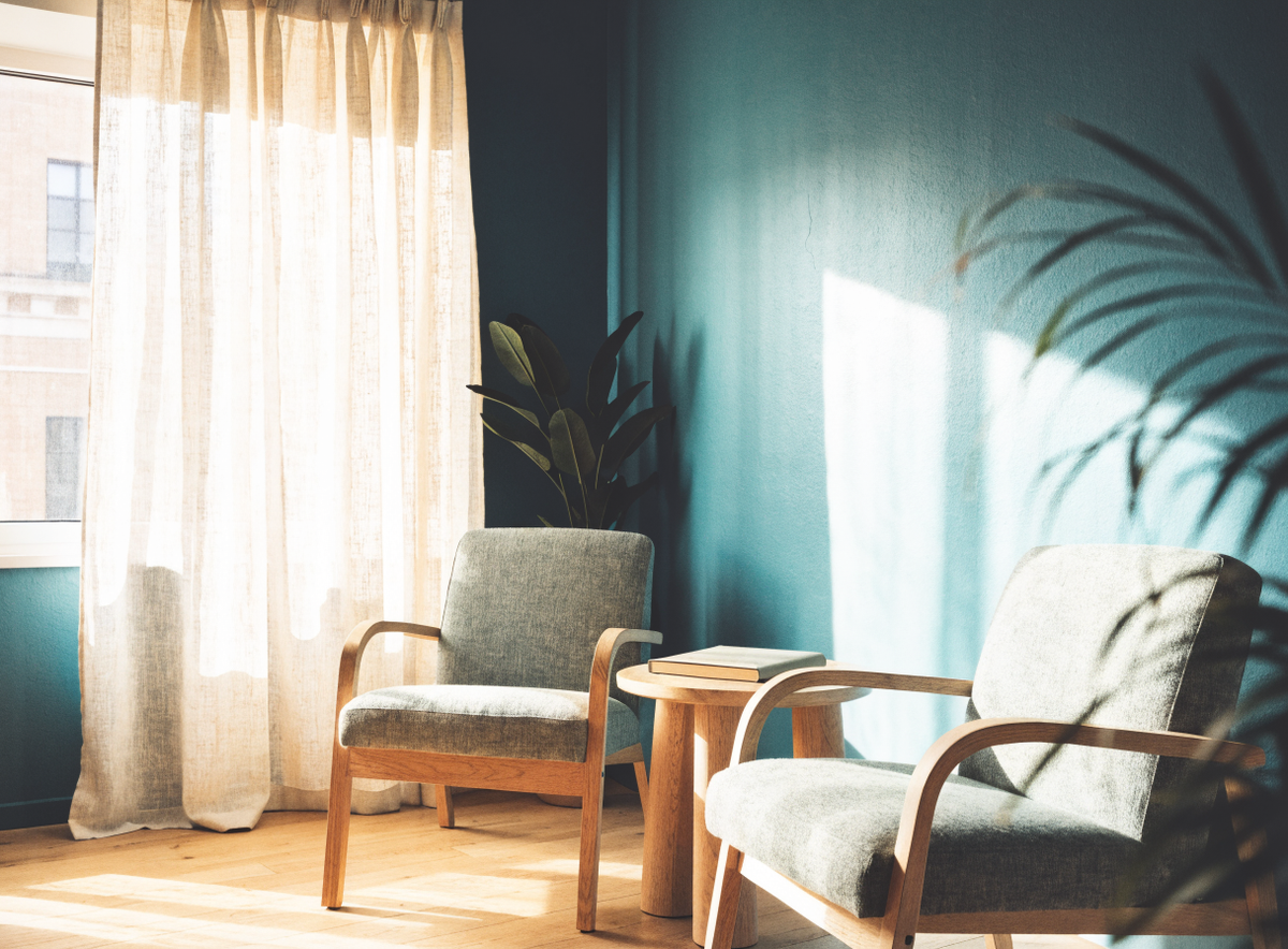 Calm counseling room with two armchairs