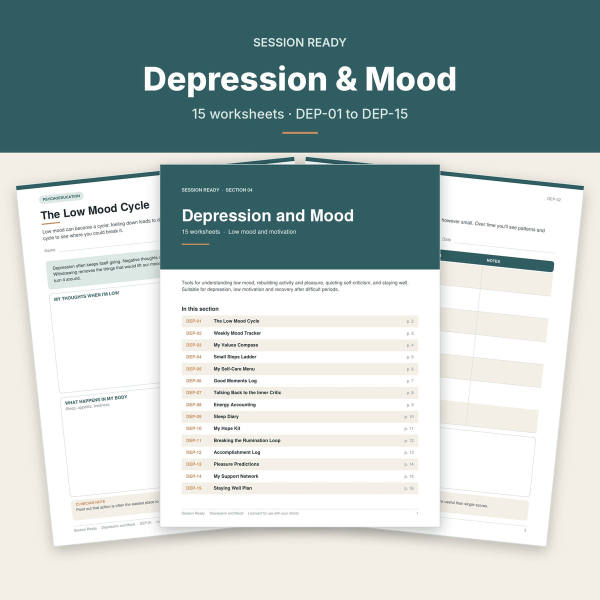 Depression and Mood worksheet pages